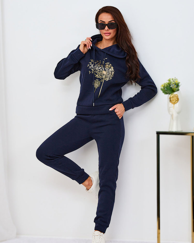 Royalfashion Set trening izolat negru pentru femei cu imprimeu auriu