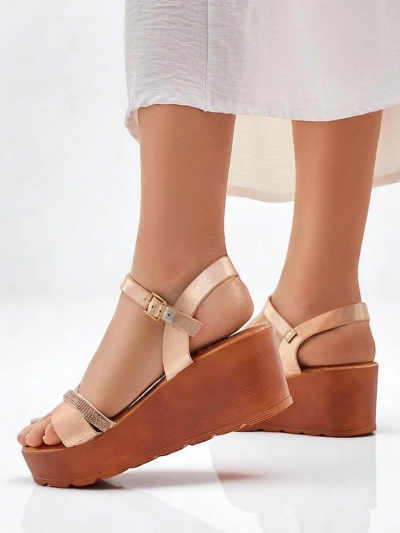 Sandale cu wedge Royalfashion pentru femei, cu strassuri și sclipici Aurora Glow