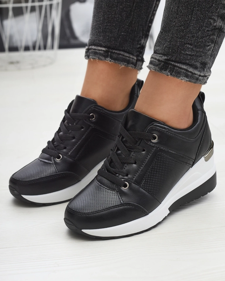 Pantofi sport pentru femei din piele ecologică neagră pe ancoră Namari - Încălțăminte