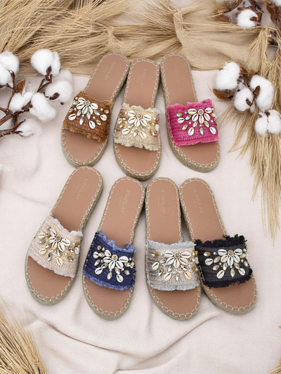 Sandały damskie Royalfashion Helena Decor czarne espadryle z muszelkami