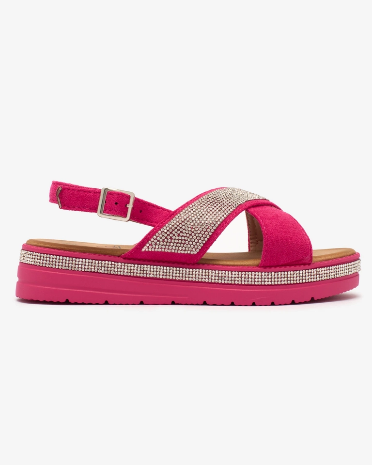 Royalfashion Fucsia Sandale de damă din eco-suede cu zirconii Trikys