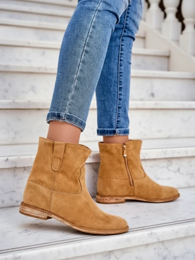 Cizme maro de glezna Royalfashion cu stil cowboy pe talpa acoperita Patorias