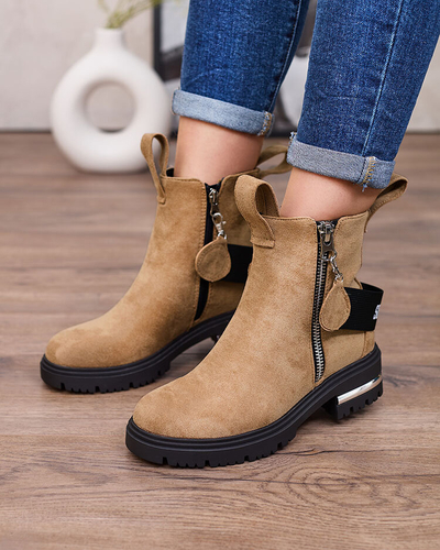 Royalfashion Cizme maro din eco-suede maro cu curea și fermoare Redmisala