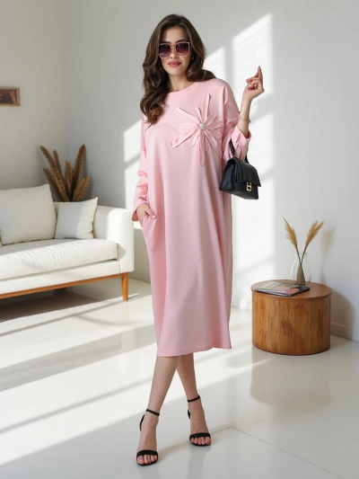Rochie midi Royalfashion pentru femei, dintr‑un material oversized cu floare