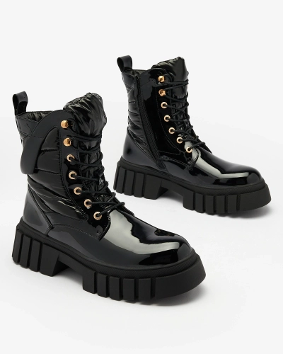 Royalfashion Cizme negre lăcuite pentru femei Wefetto