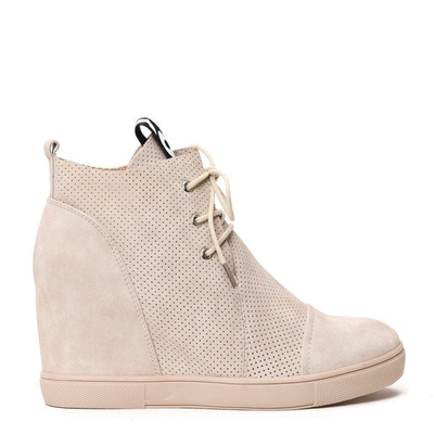 Beżowe sneakersy na krytym koturnie Abella - Obuwie