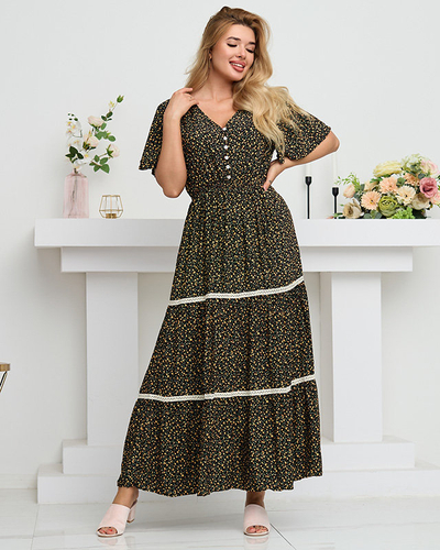 Rochie maxi florală neagră de damă - Îmbrăcăminte