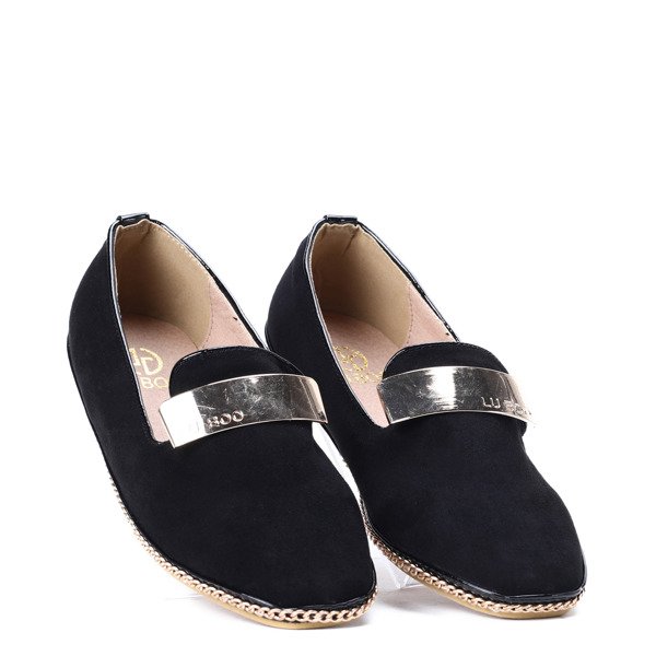 Czarne mokasyny z ozdobną blaszką Ines- Obuwie