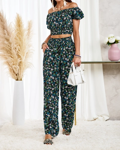 Royalfashion Set floral negru din două piese pentru femei