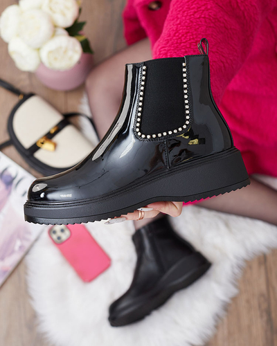 Royalfashion Cizme negre cu toc plat pentru femei cu zirconii Winuma