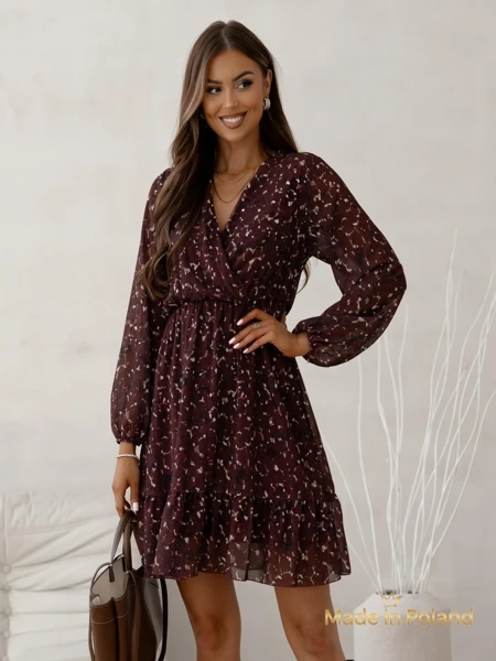 Royalfashion Rochie mini de damă cu model, volane și decolteu petrecut