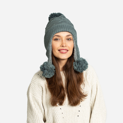 Palarie izolata de dama gri inchis cu pompoane - Accesorii