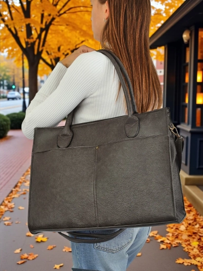 Torebka damska skórzana Etruria Classica Elegante szara 41x31x14 cm