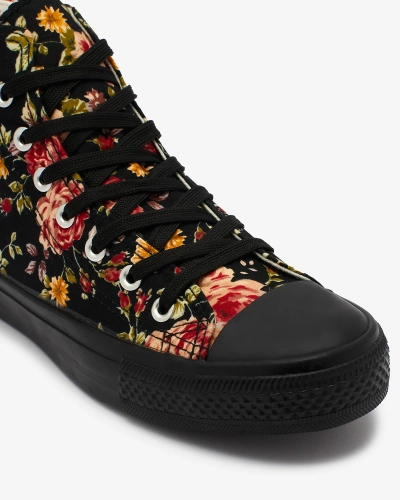Royalfashion Adidași înalți de damă negri cu imprimeu floral Fahenna