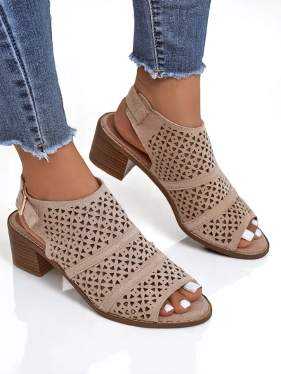 Royalfashion Sandale de dama cu toc mic, ajurate, Elira