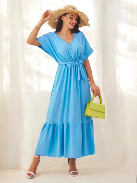 Royalfashion Rochie midi pentru femei cu mâneci scurte și butoane decorative