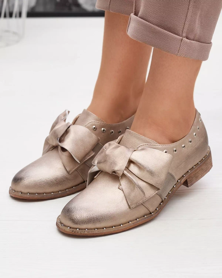 Pantofi de damă aurii cu fundă Entera - Încălțăminte