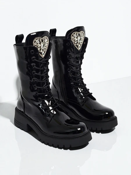 Botine Dama Luna Negre Lăcuite Stilate de Toamnă