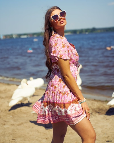 Royalfashion Rochie scurtă roz de vară pentru femei