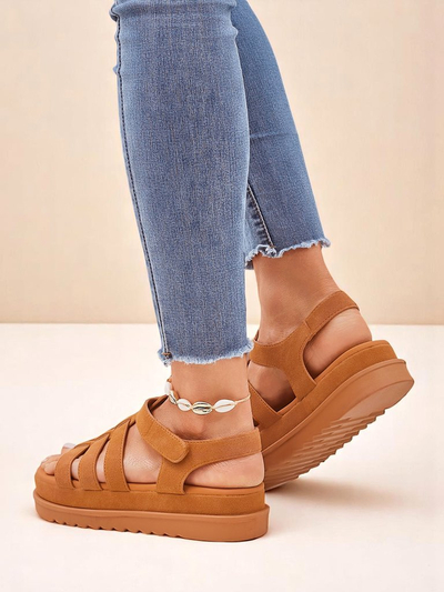Sandały damskie Callista Camel pe platforma Royalfashion skura ekologiczna