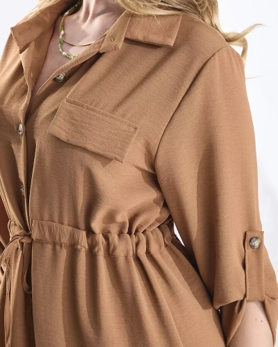Rochie pentru femei maro cu nasturi - Îmbrăcăminte