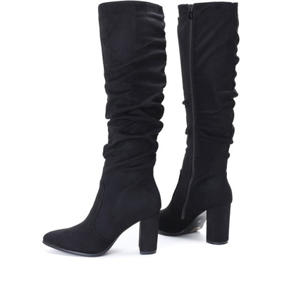 Czarne kozaki na słupku Michelle - Obuwie