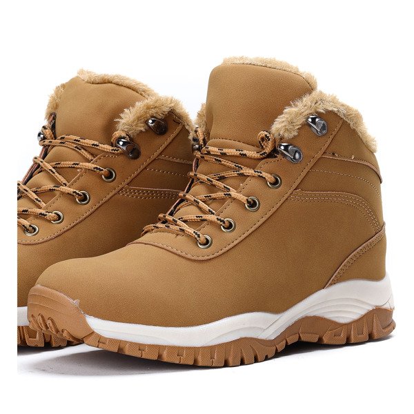 Ocieplane, damskie traperki w kolorze camelowym Reta- Obuwie