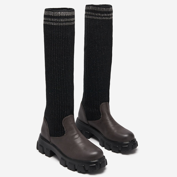 OUTLET Cizme cu alunecare înaltă neagră și gri pentru femei Alerpi- Încălțăminte