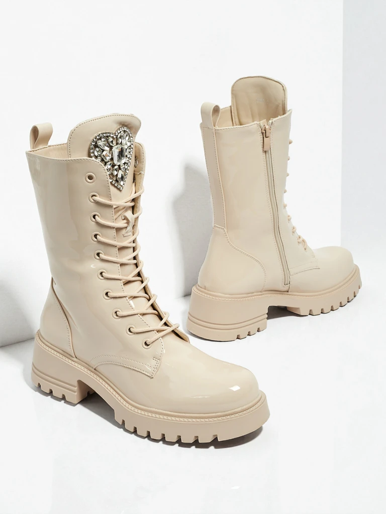 Botine Dama Flora Bej Strălucitoare Elegante de Toamnă