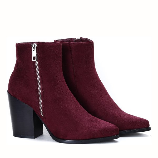 Bordowe botki na słupku Charlene - Obuwie