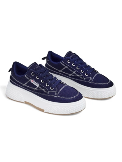 Sneakers de damă Callista cu platformă, bleumarin, material textil, primăvară-vară