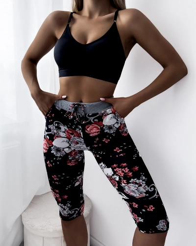 Pantaloni scurți de damă 3/4 negri și roz PLUS SIZE - Îmbrăcăminte