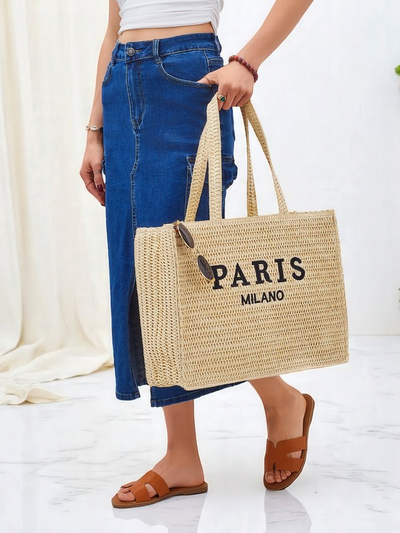 Royalfashion Geantă Mare de Paie pentru Femei Paris Milano Mare