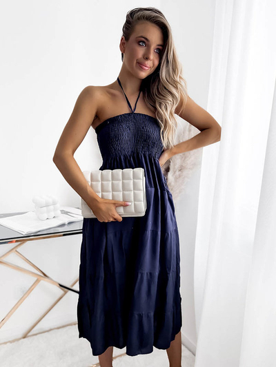 Rochie fără bretele de damă în albastru marin PLUS SIZE - Îmbrăcăminte