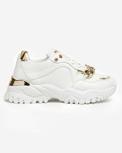 OUTLET Pantofi sport de dama albi cu lant auriu Evitos - Incaltaminte