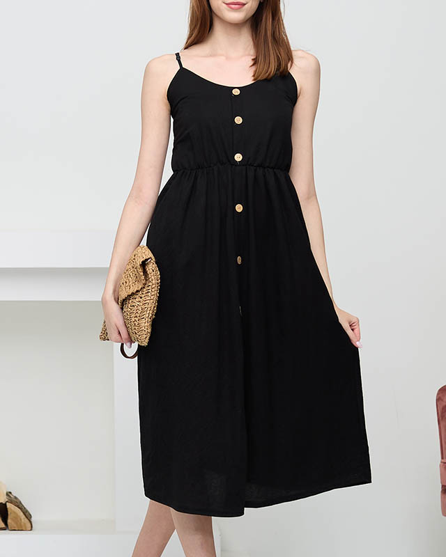 Rochie midi de dama neagra cu nasturi - Imbracaminte