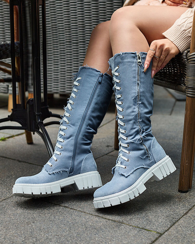 Royalfashion Cizme de damă din material textil de culoare albastră Leconen