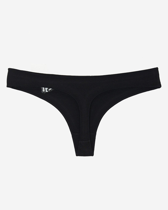 Tanga de dama din bumbac negru cu broderie - Lenjerie intima