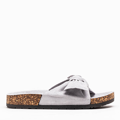 Papuci de damă gri, cu arc Sun și Fun - Încălțăminte