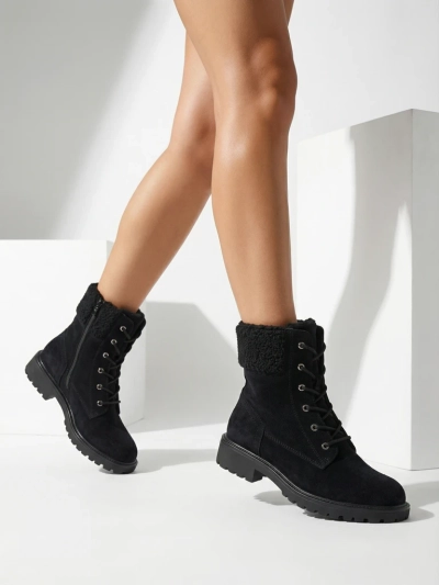 Botine de damă Trevolla din piele ecologică întoarsă cu șireturi