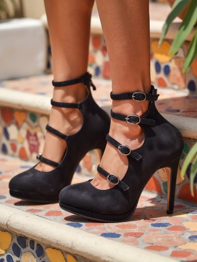Royalfashion Pantofi cu toc stiletto pentru femei cu curele Celose