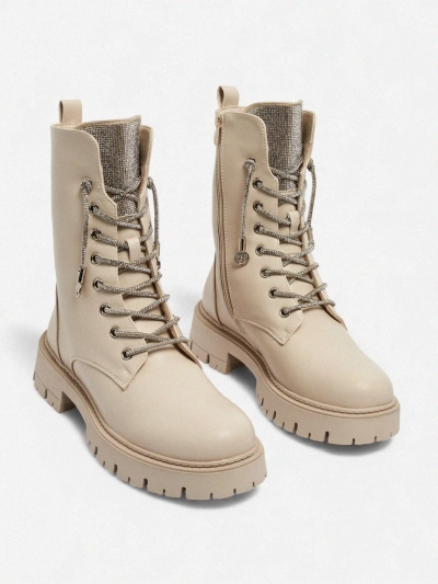 Botine de damă Farly din piele ecologică cu șireturi