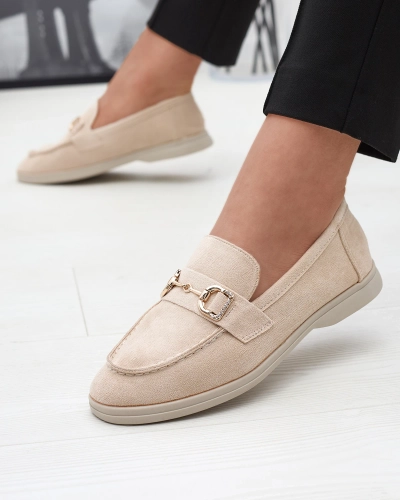 Mocasini crem pentru femei cu ornament auriu Neterri - Încălțăminte