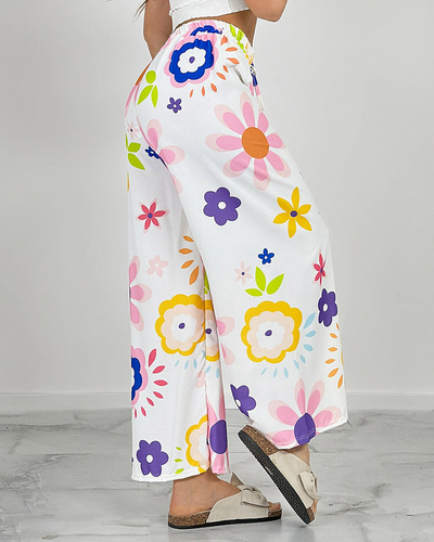 Royalfashion Pantaloni largi din țesătură cu motive florale pentru femei