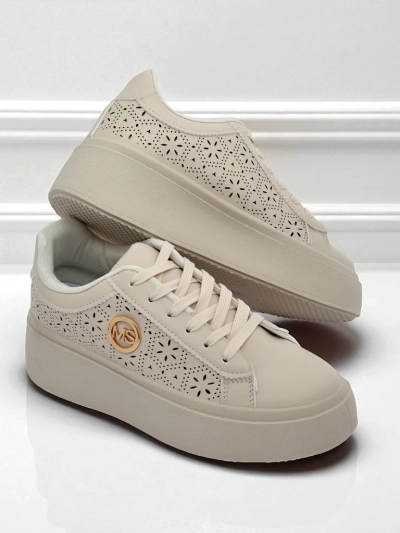 Aurelia Beżowe Sneakersy Platforma Royalfashion Skóra Eko