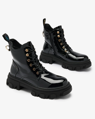 Royalfashion Cizme de femeie izolate pentru bagger negru lăcuit Setogia