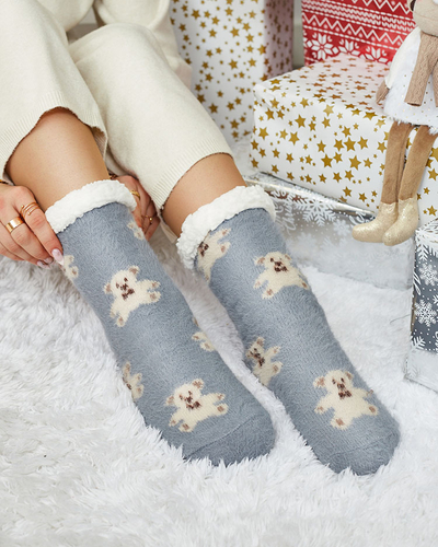 Royalfashion Șosete pentru femei gri încălzite cu ursuleți