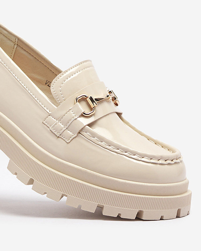 OUTLET Mocasini bej pentru femei cu ornament Avcelias - Încălțăminte