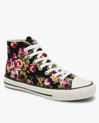 Royalfashion Adidași înalți negri de damă cu model floral Soxic