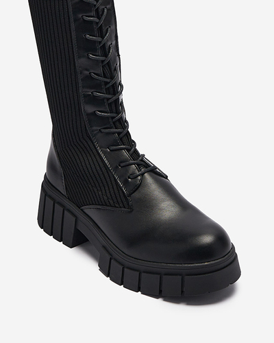 Cizme până la genunchi pentru femei cu șireturi, negre Assala- Footwear